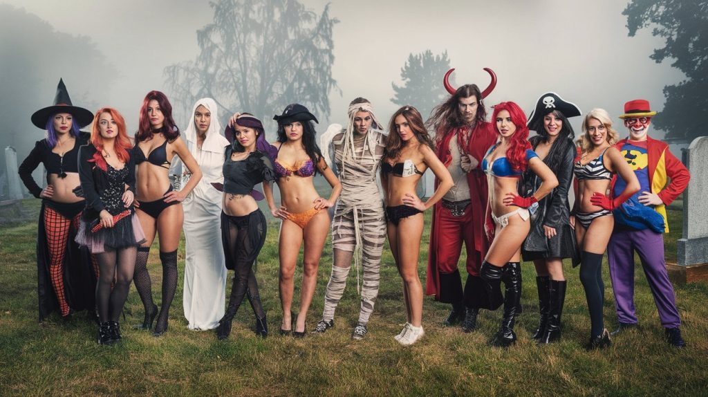 A group of people in Halloween costumes