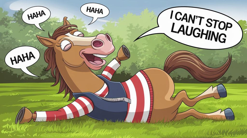 A horse lauging and funny horse names