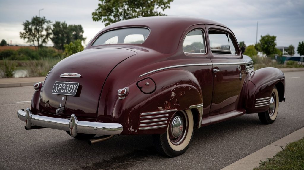 a old car with the license plate SP33DY